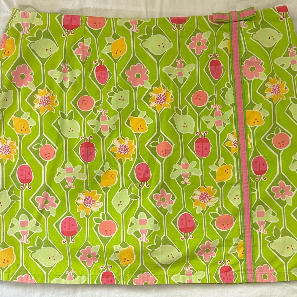 Vintage 1990's Lilly Pulitzer Ladybug Printed Cotton Mini Skirt